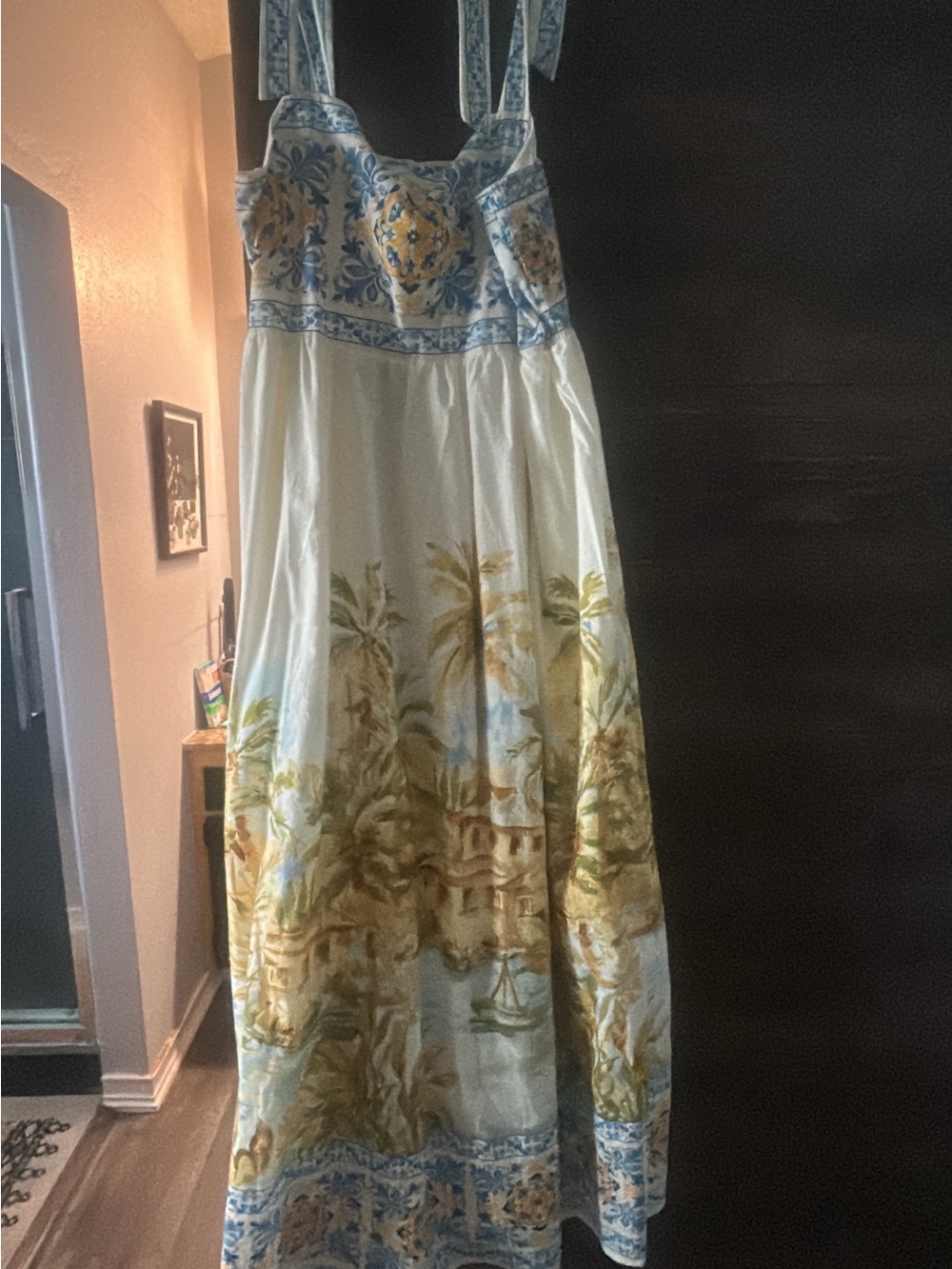 Women's Light Blue & Yellow Printed Maxi Dress